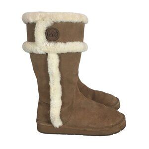 Michael Kors Womens 7M Brown Suede Genuine Shearling Sheepskin Lined Boots